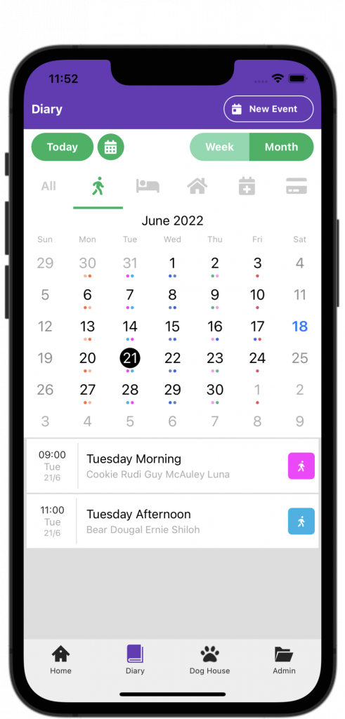 Mobile phone with a picture of a monthly view for a users calendar of events